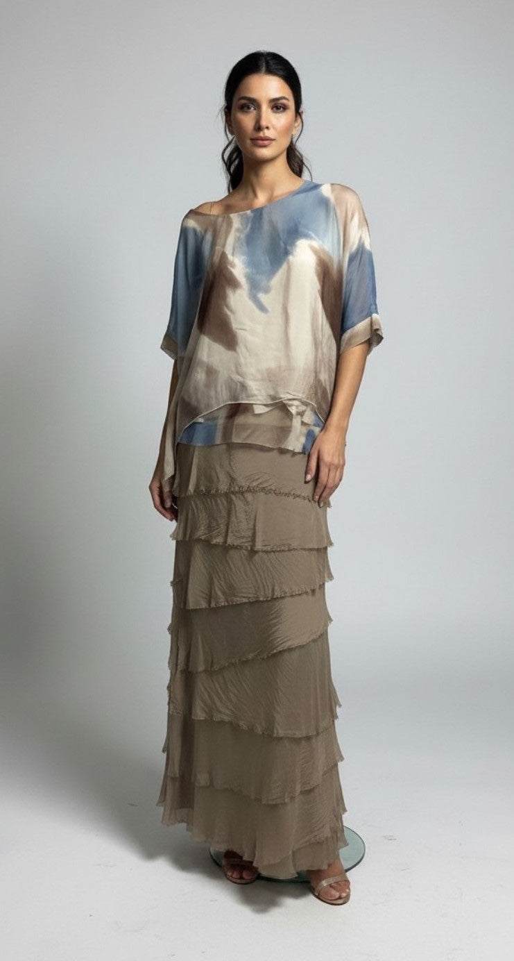 Abstract tie-dye Print Asymmetric Top - Beige