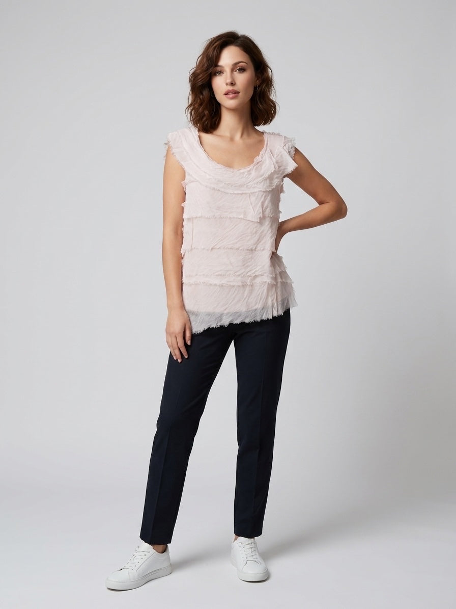 Ruffled Tiered Sleeveless Top - Soft Pink