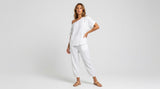 Textured Gauze Off-Shoulder Top and Cropped Pants Set - White