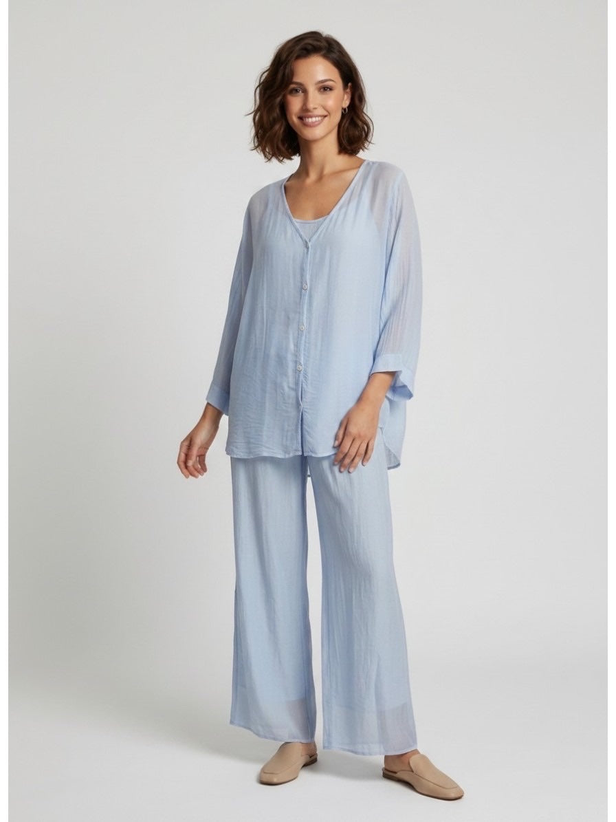 Silk Blend Lounge Set - Sky Blue