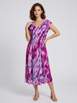Tie-Dye Gathered Midi Dress - Fuchsia/Denim