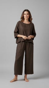 Wide-Leg Linen Set - Brown