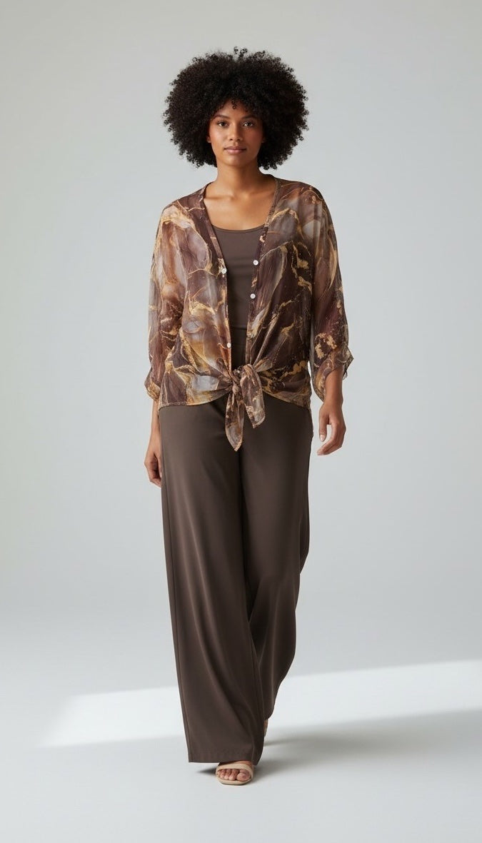 Marble Print Oversized Shirt - Brown