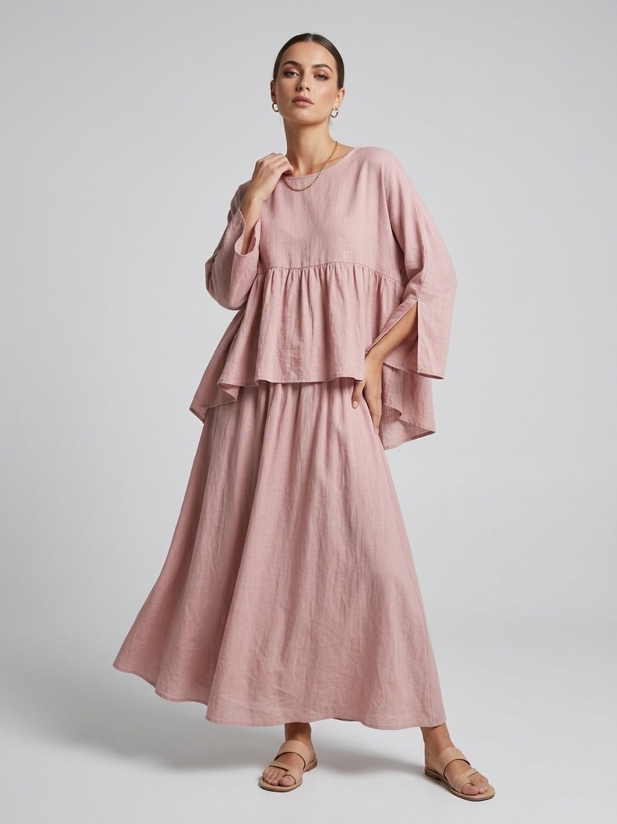 Tiered Bell Sleeve Set - Pink