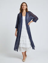 Maxi Sheer Silk Kimono Duster - Navy