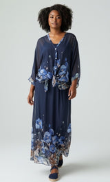 Floral Print Skirt Set - Navy