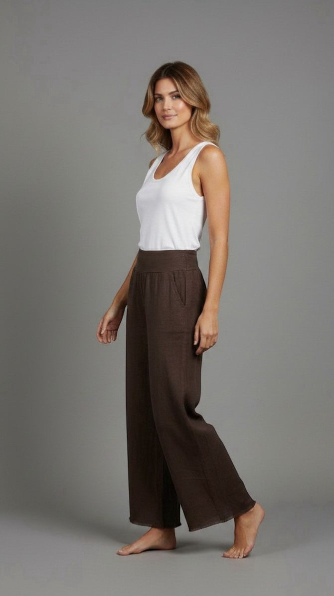 Textured Wide-Leg Culottes - Brown