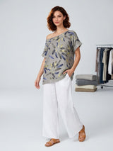Artistic Feather Print Tunic - Mocha