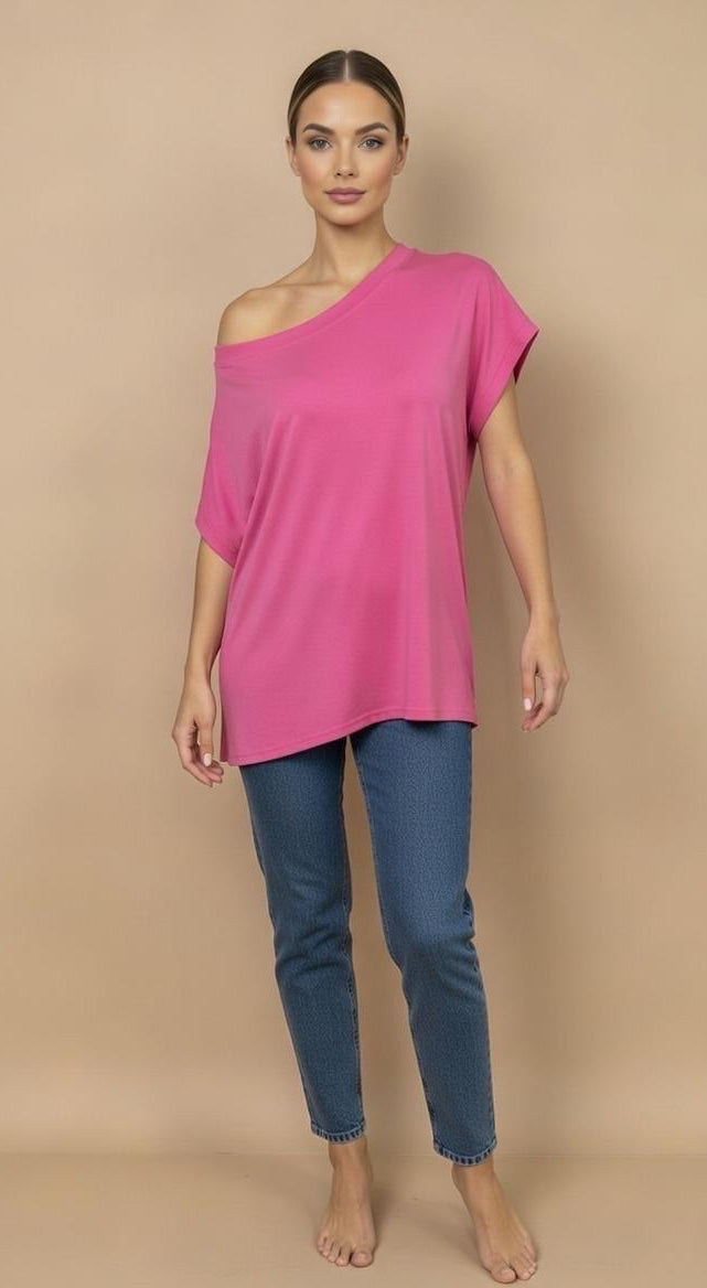 The Relaxed Off-the-Shoulder Top - Fuchsia