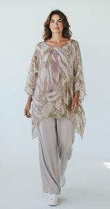 Leaf Print Tunic and Trouser Set - Pink