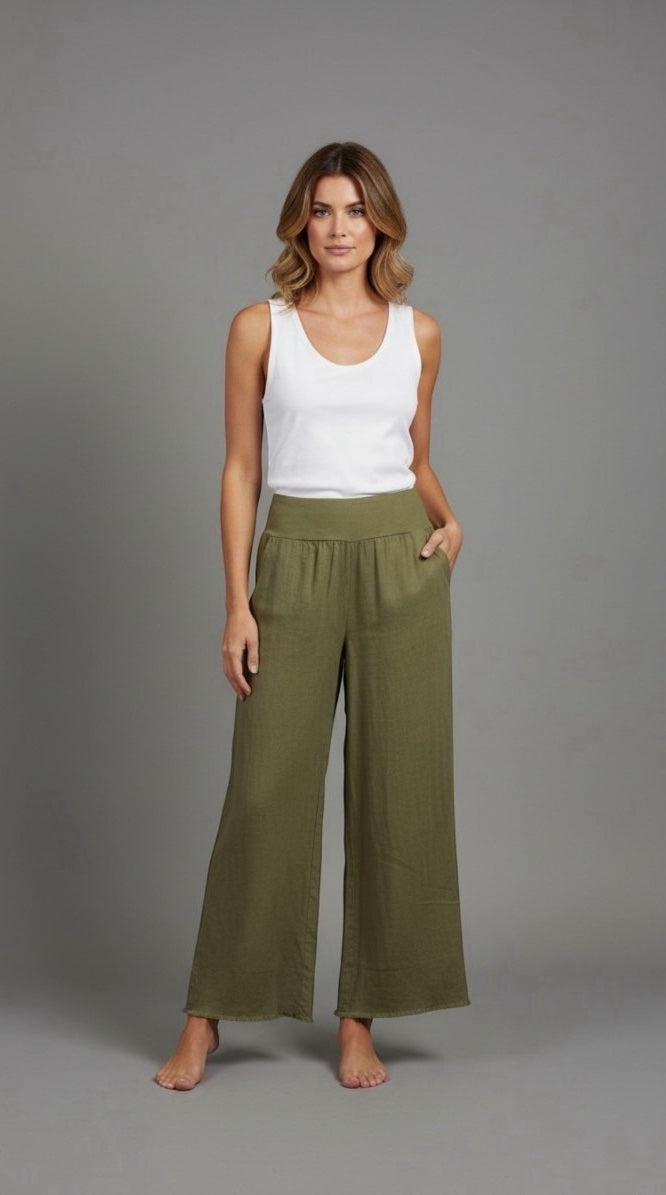 Textured Wide-Leg Culottes - Green