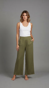 Textured Wide-Leg Culottes - Green
