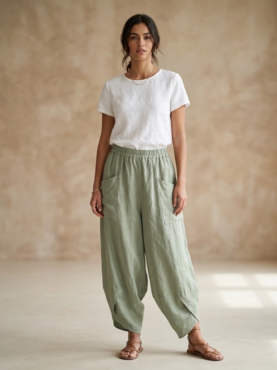 Relaxed Patch Pocket Trousers - Khaki