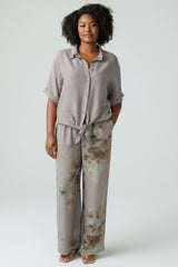 Painterly Floral Linen Blend Shirt & Trouser Set - Mocha