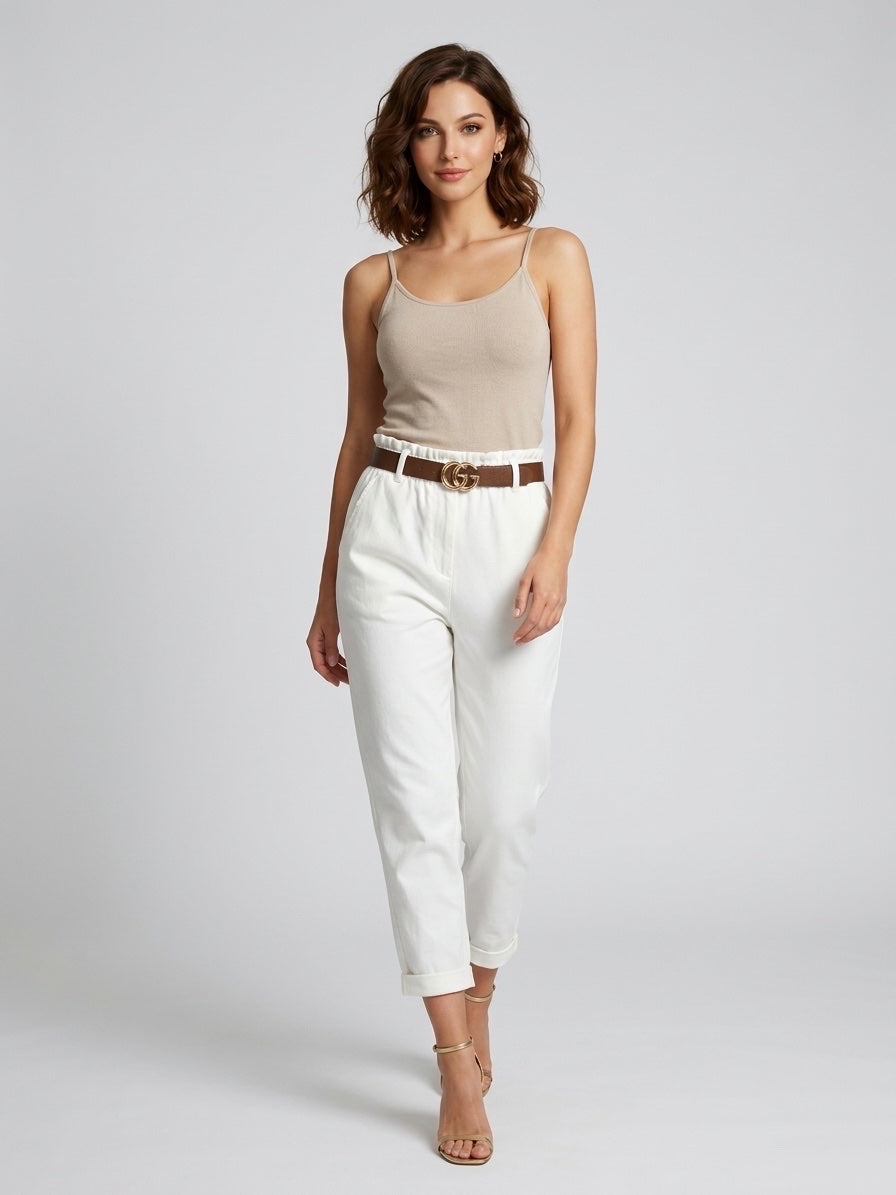 High Waist Tailored Trousers - White