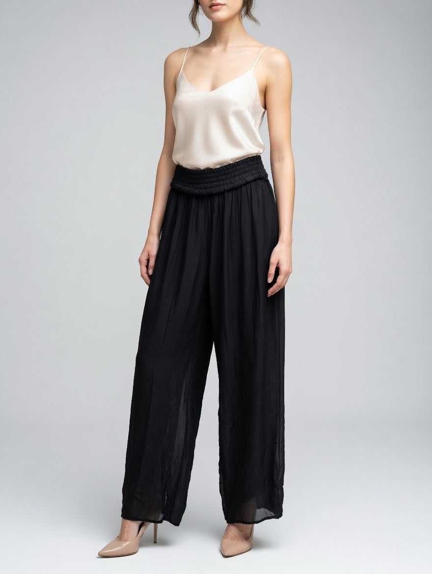 Flowing Wide-Leg Trousers - Black