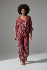 Floral Print Silk Set - Burgundy