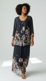 Floral Print Skirt Set - Black