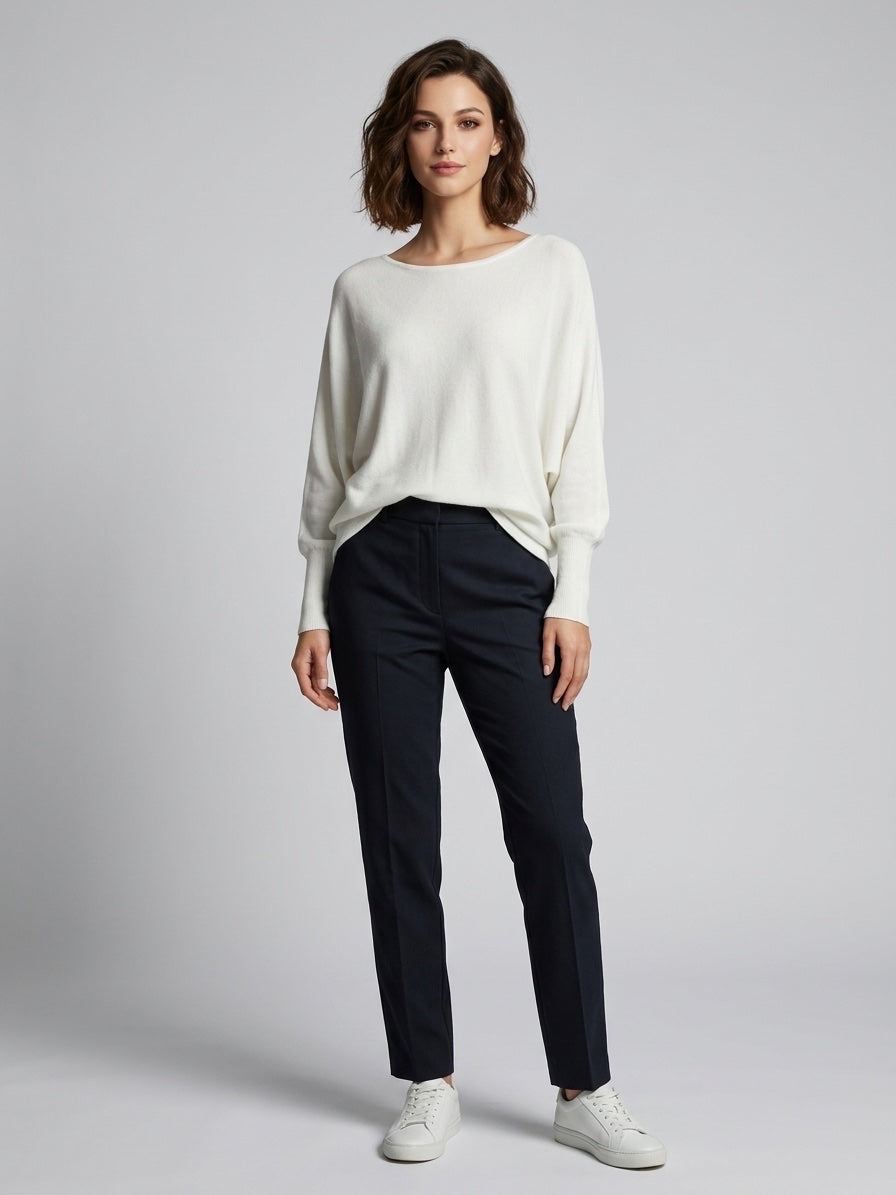 Boat Neck Knit Sweater - White