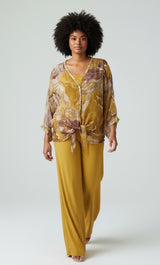Marble Print Oversized Shirt - Mustard