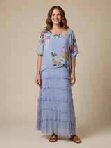 Floral Layered Shredded Maxi - Denim