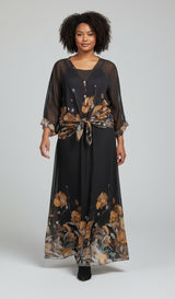 Floral Print Skirt Set - Brown