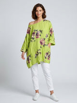 Floral Print Linen Tunic - Lime Flower
