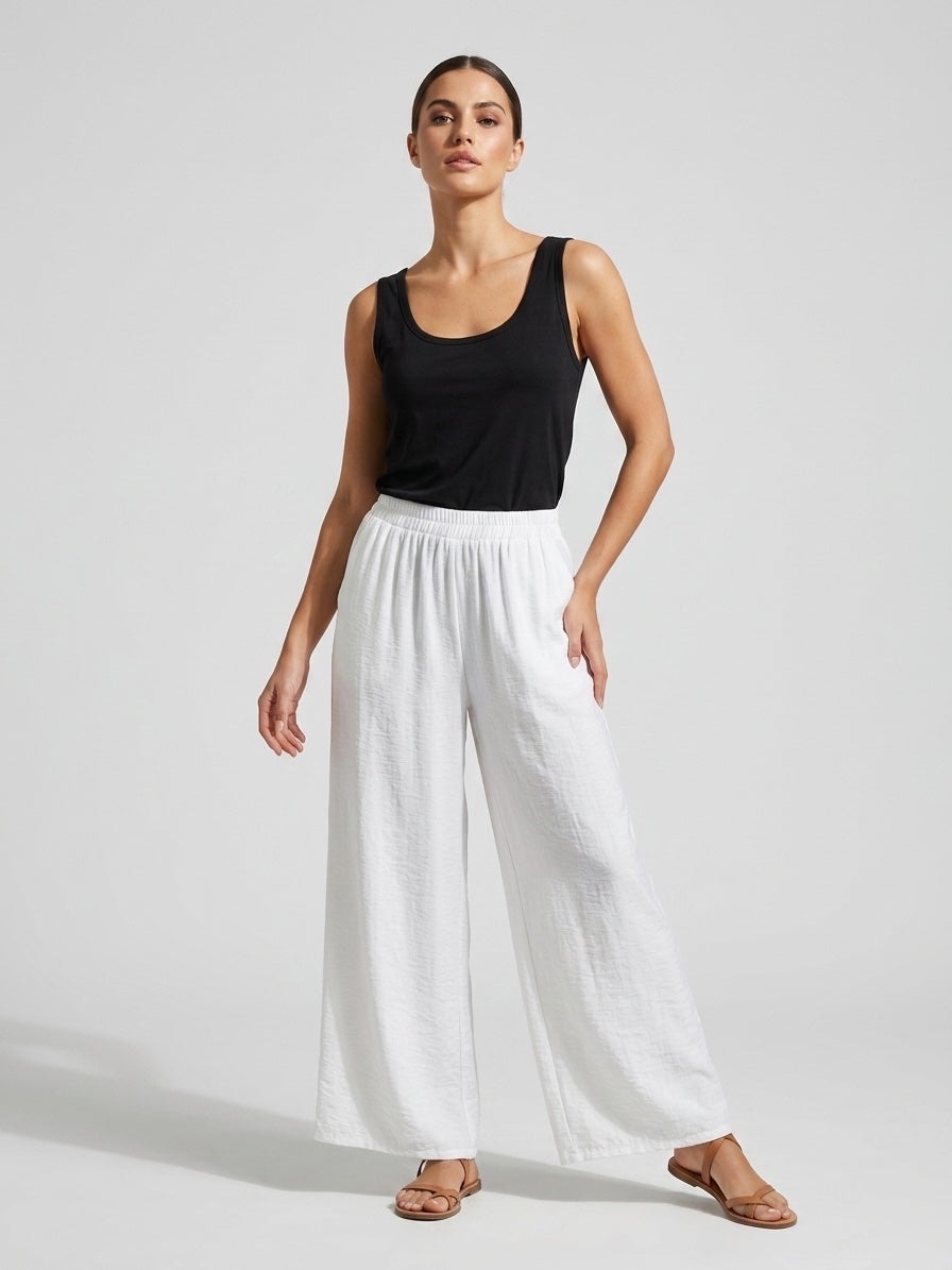 Crinkled Wide Leg Trousers - White