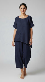 Asymmetric Linen Tunic  - Navy