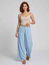 Linen Blend Wide Leg Trousers - Sky Blue