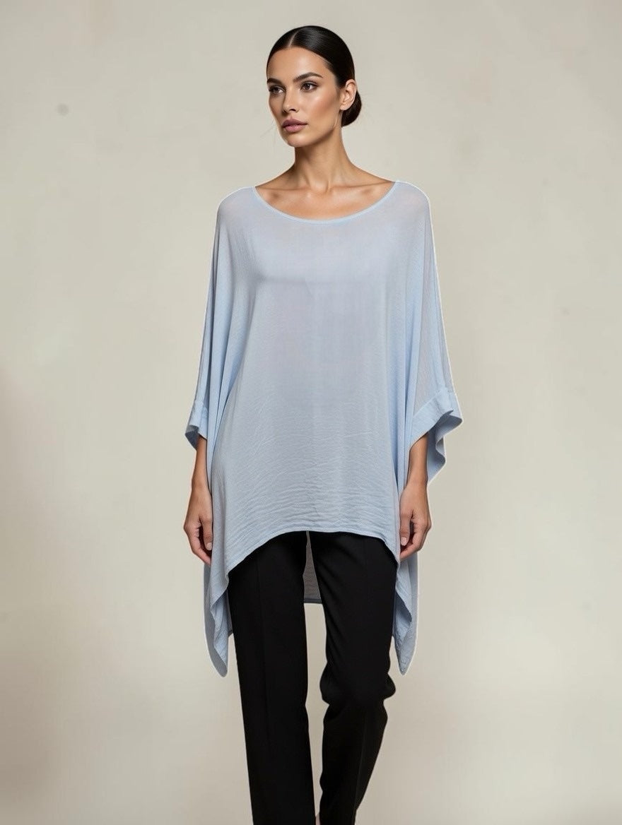 Women's Flowing Asymmetric Top - Sky Blue