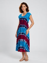 Tie-Dye Gathered Midi Dress - Turquoise/Fusion