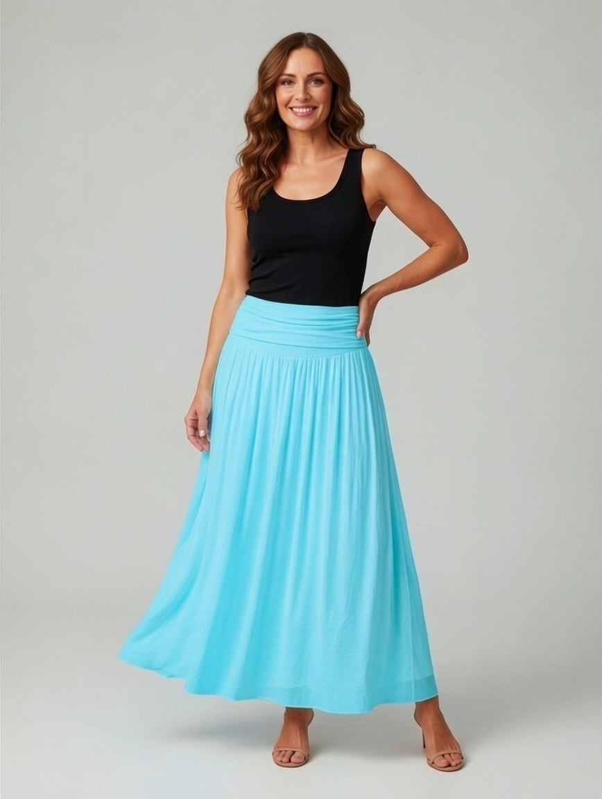Smocked Waist Maxi Skirt - Turquoise