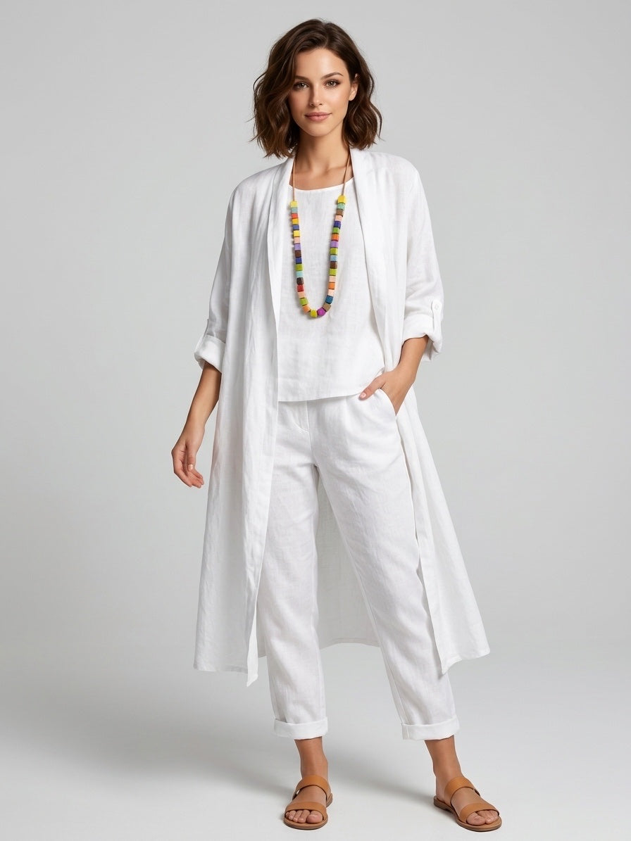 Flowing Linen Tunic Shirt - White