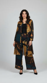 Artistic Print Midi Shirt Dress - Teal101b