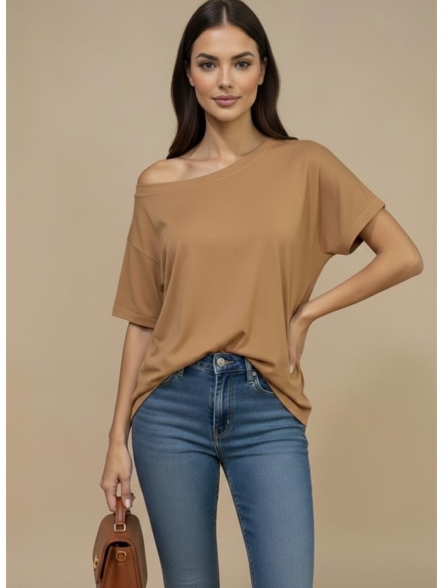 The Relaxed Off-the-Shoulder Top - Camel