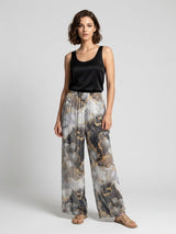 Artistic Marble Print Palazzo Trousers - White