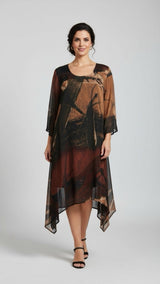 Abstract Print Chiffon Handkerchief Hem Dress - Purple104c