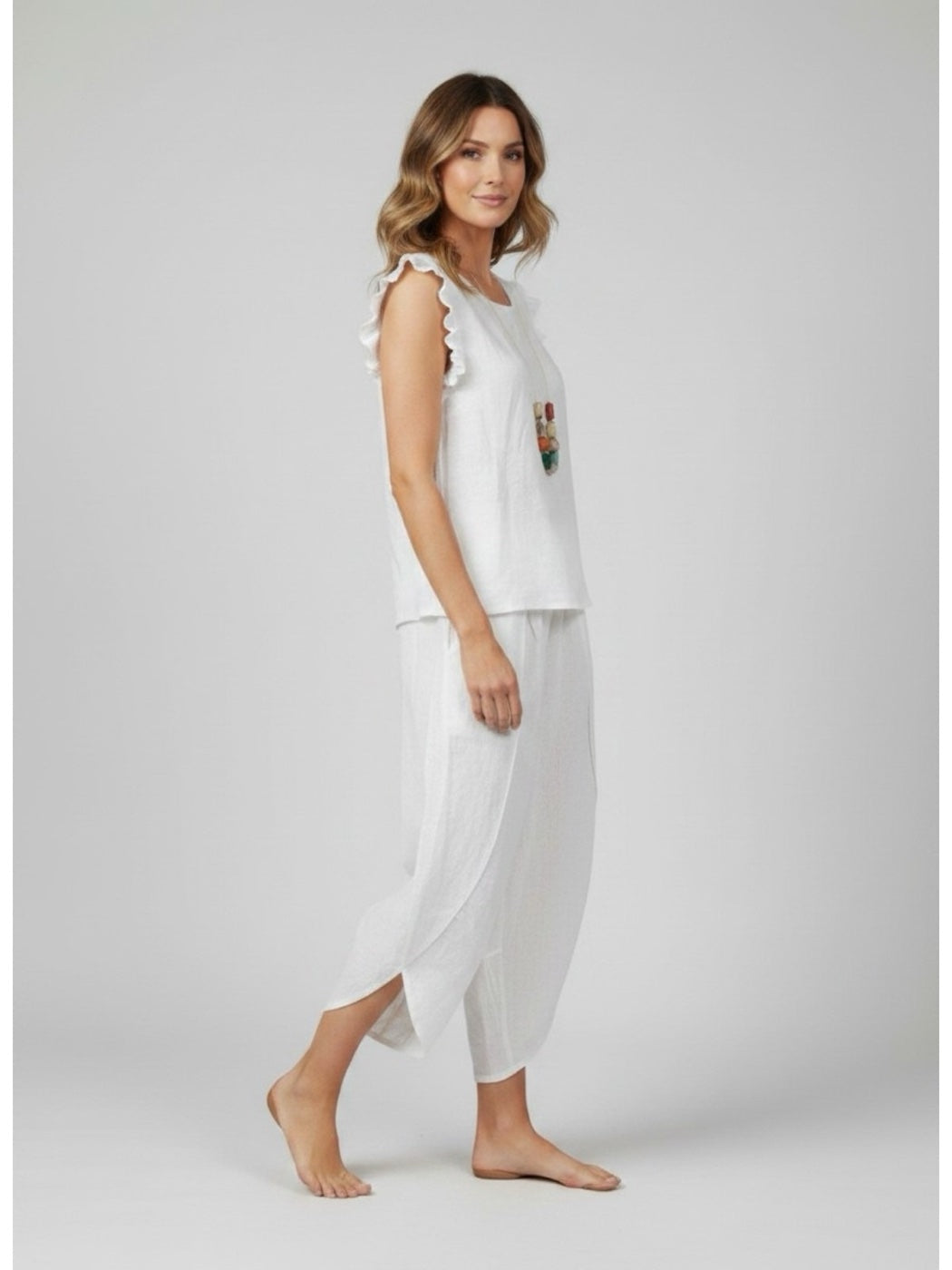 Ruffled Sleeve Set - Creamy/white