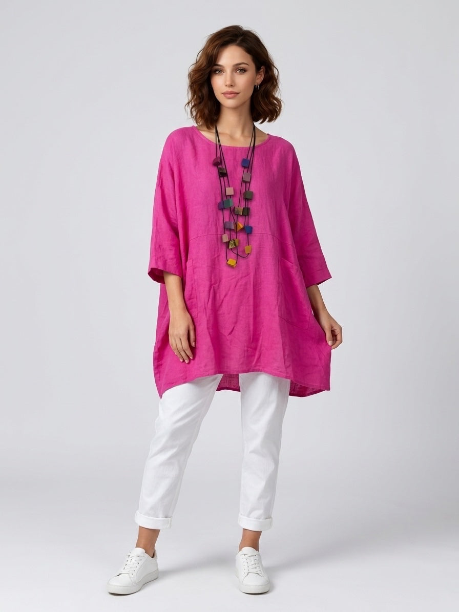 Linen A-Line Tunic - Fuchsia