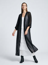 Maxi Sheer Silk Kimono Duster - Black