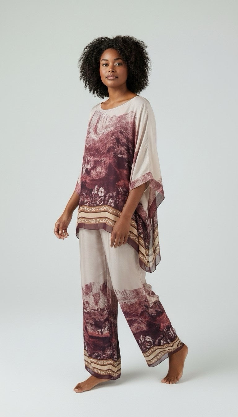 Scenic Vista Kaftan Set - Burgundy