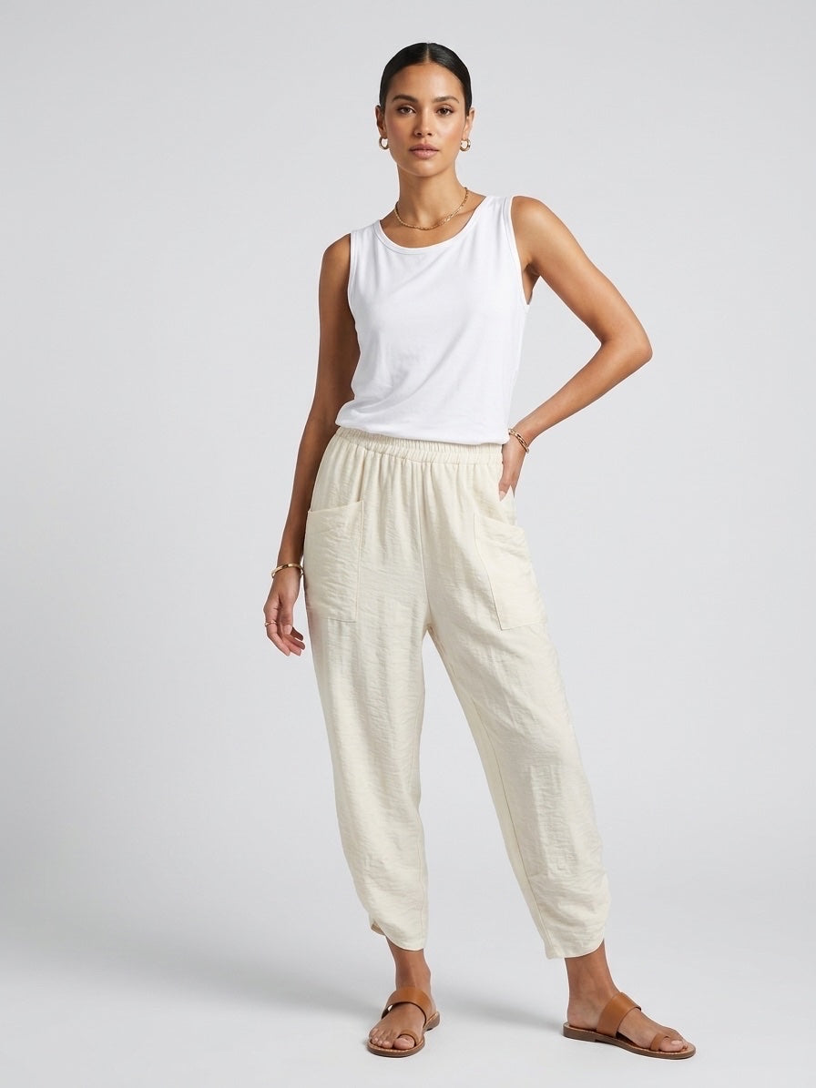 Relaxed Patch Pocket Trousers - Beige