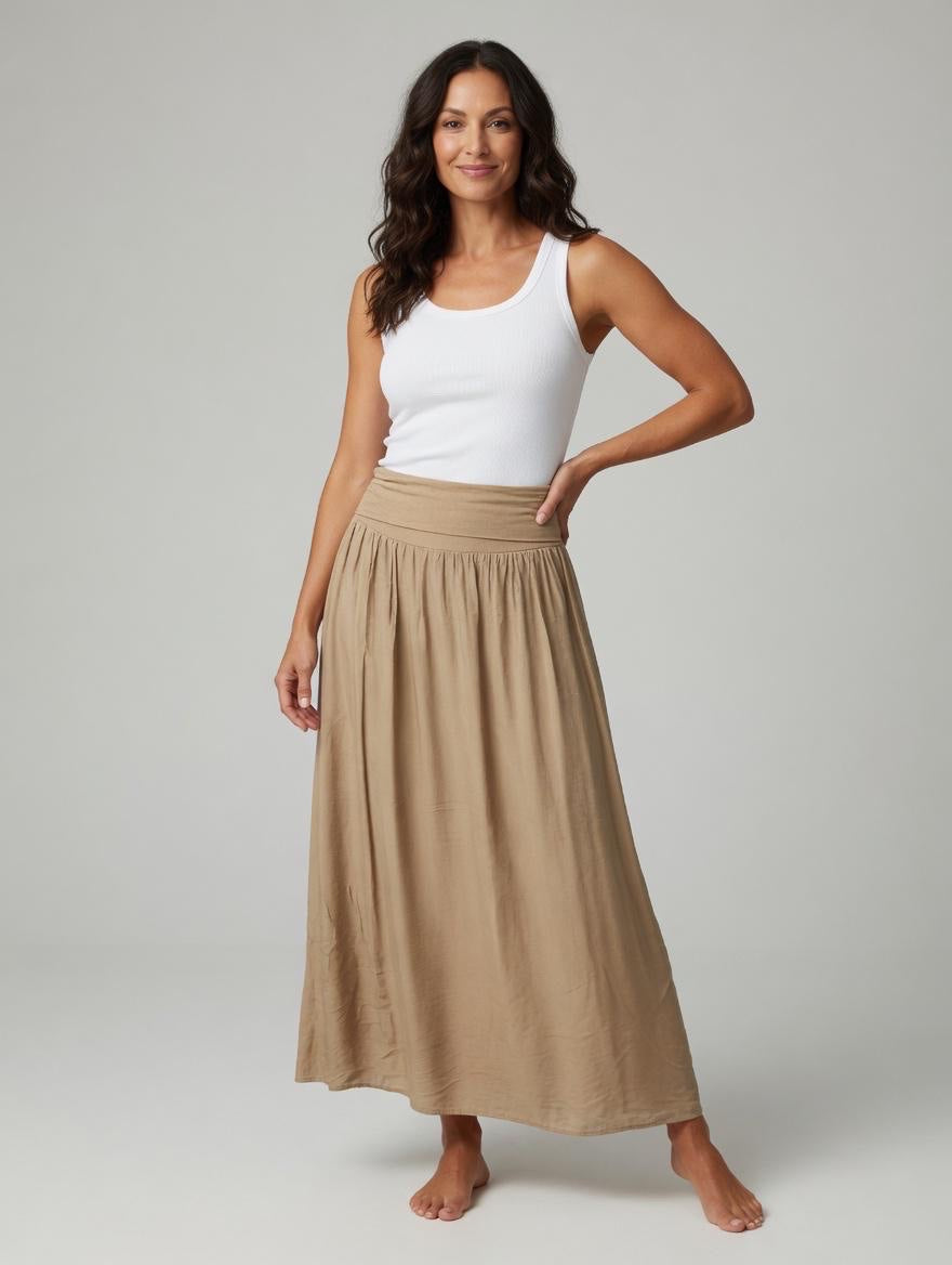 Smocked Waist Maxi Skirt - Camel