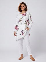 Floral Print Linen Tunic - White Flower