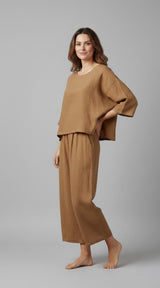 Wide-Leg Linen Set - Camel