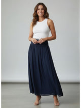 Smocked Waist Maxi Skirt - Navy