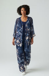 Floral Print Silk Set - Navy