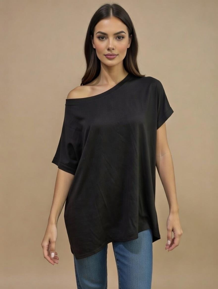 The Relaxed Off-the-Shoulder Top - Black