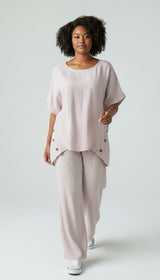 Linen Button Detail Set - Pink